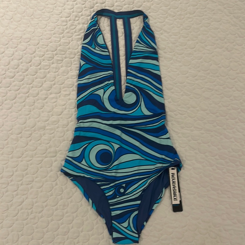 WAVE LIFE women size xsmall Aqua spray reversible one piece swim solid blue
